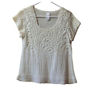 Vintage Avon White Lacey Crochet Short Sleeve Scoop Neck Top Small